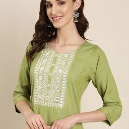 SHOWOFF Ethnic Motifs Embroidered Thread Work Kurta-image-42