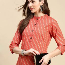 SHOWOFF Women Geometric Printed Keyhole Neck Flared Sleeves Indie Prints Kurta-image-42