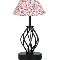 Devansh White & Red Printed Cotton Table lamp With Iron Base image 5