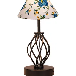 Devansh White & Blue Printed Cotton Table lamp With Iron Base image 3