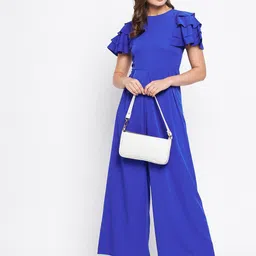 Uptownie Lite Blue Crepe Basic Jumpsuit with Ruffles-picture-32
