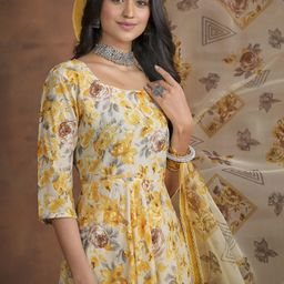 Sangria FLoral Printed A Line Kurta & Trousers With Dupatta-image-14