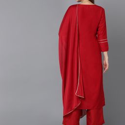 KALINI Ethnic Motifs Yoke Design Sequinned Kurta With Palazzos & Dupatta image 2