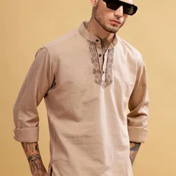 Anouk Beige Ethnic Motifs Embroidered Straight Kurta-image-6