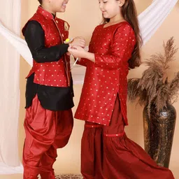 VASTRAMAY Girls Maroon Kurti with Sharara-picture-17
