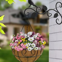 Garden King Set Of 6 Black 12 Inch Halfmoon Design Coir Hanging Planters-6