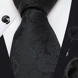 AXLON Set Of 4 Printed Necktie Pocket Square With Cufflink & Flower Pin Accessory Gift Set image 3