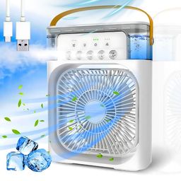 Drumstone 𝟏𝟓 𝐘𝐞𝐚𝐫𝐬 𝐖𝐚𝐫𝐫𝐚𝐧𝐭𝐲 Mini Air Cooler with LED Light, Portable AC Fan Cooler, Evaporative Cooler with 3 Wind Speeds, 3 Spray Modes & Timer, Personal Cooling Mist Fan_Multicolor image 1