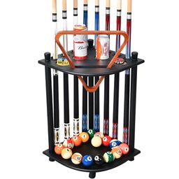 RUP Pool Stick Holder, Solid Wood Holds 8 Cue Sticks, Ball set, Chalk, Triangle, Free Standing Corner Style Black | Ball & Cue Racks (Accesories not included) image 1