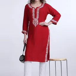 FAWOMENT  Yoke Design Flared Sleeves Thread Work Summer Sheers Kurta image 4