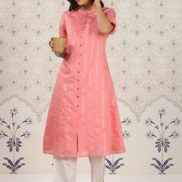 Ode by House of Pataudi Striped Gotta Patti Sequinned A-Line Kurta-picture-43