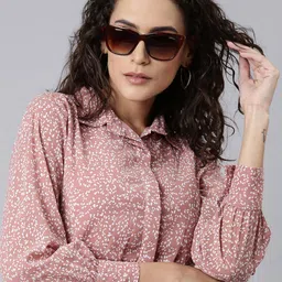 SHOWOFF Shirt Collar Cuffed Sleeves Tie-Ups Shirt Style Crop Top-image-64