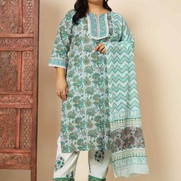 Vbuyz Plus Size Floral Printed Regular Kurta & Trousers With Dupatta-picture-4