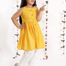 VASTRAMAY Girls Mustard Yellow Empire Pure Cotton Kurti with Trousers-picture-34