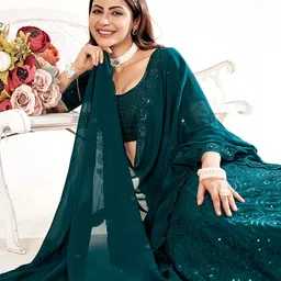 SHOPGARB Embroidered Sequinned Semi-Stitched Lehenga & Unstitched Blouse With Dupatta image 5