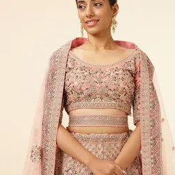 MOHEY Embroidered Net Sequinned Semi-Stitched Lehenga & Unstitched Blouse With Dupatta image 4