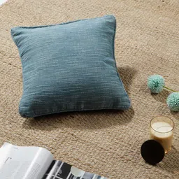 Fabindia Blue Self Design Cotton Square Cushion Cover-image-12