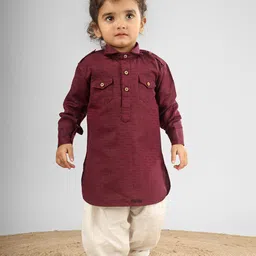 Polka Tots Kids Regular Cotton Pathani Kurta with Pyjamas-29