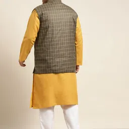 SOJANYA PLUS Men Plus Size Mustard Yellow Solid Kurta & Churidar Comes With a Nehru Jacket image 3