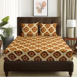 Story@Home 144 Tc Light Yellow Bandhani 1 Double Bedsheet with 2 Pillow Cover (Queen)-picture-17