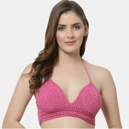 Velvery Handmade Halter Neck Padded Bralette Crop Top - Pink-picture-17
