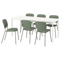 ikea vihals / vihals Table and 6 chairs, white/green Tibbleby grey-green, 120/180x74 cm-picture-37