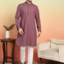 SWAGG INDIA Men Ethnic Motifs Embroidered Chikankari Kurta-picture-43