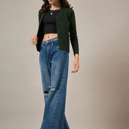 The Roadster Lifestyle Co Women Casual Self Design Woolen Cardigan-9