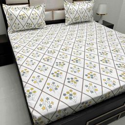 Pure Decor White & Grey Floral 200 TC Queen Bedsheet with 2 Pillow Covers-image-71