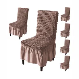 HOKIPO Brown 6 Pieces Bubble Frill Stretchable Chair Covers-image-67