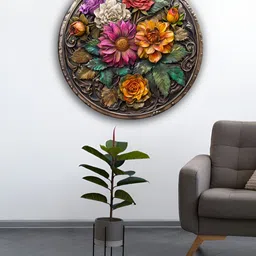 OLIVE TREE Brown & Pink Floral Textured Wooden Wall Hangings-picture-9