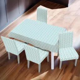 UMAI Blue Set of 7 Geometric Printed 6-Seater Table Cover-10