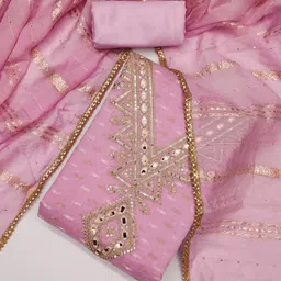 KALINI Pink Chanderi Butti Silk Embroiderd & Coding Work Unstitched Dress Material-image-51