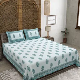 CLOTHOLOGY Green & White Floral 180 TC Pure Cotton King Bedsheet Set-2.75 m x 2.25 m-image-97