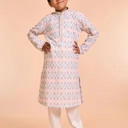 Manyavar Boys Geometric Printed Mandarin Collar Sequinned Kurta With Pyjamas-image-8