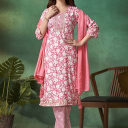DIVASTRI Women Floral Printed Regular Gotta Patti Kurta with Trousers & With Dupatta-picture-56