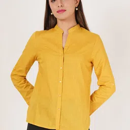 IX IMPRESSION Mandarin Collar Cotton Shirt Style Longline Top-image-92