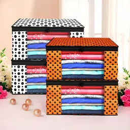 Aura White & Orange Colored 4 Pieces Printed Foldable Organisers-11