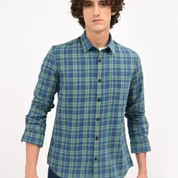 Blu MNKY Men Classic Fit Checked Spread Collar Cotton Casual Shirt-picture-37