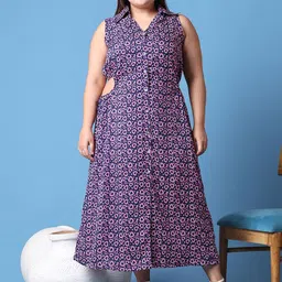 theRebelinme Women Floral Printed Cut-Outs A-Line Plus Size Midi Dress-image-93