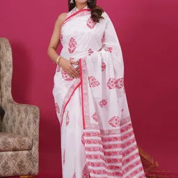 Vanedik Floral Pure Cotton Block Print Saree-image-7