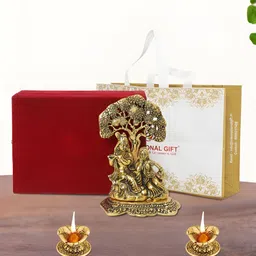 INTERNATIONAL GIFT pooja & home dcor Gold-Toned Religious Idol Showpiece With 2 Diya-image-64
