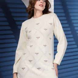 Thirty Threads Women Geometric Round Neck Woollen Longline Pullover Sweaters-picture-11