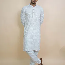 KUNDALI KAKSHAY Geometric Embroidered Sequinned Mandarin Collar Straight Kurta-image-61