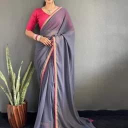 AQUILIQ Embroidered Poly Georgette Jamdani Saree-51