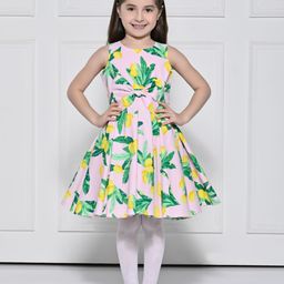 THE PONY & PEONY CO. Girls Floral Printed Cotton Fit & Flare Dress with Bow Detail-image-15