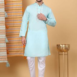 KRAFT INDIA LUXE Men Ethnic Motifs Embroidered Regular Sequinned Kurta with Trousers-image-60