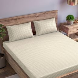 Trance Home Linen Cream-Coloured 300 TC Queen Bedsheet with 2 Pillow Covers-image-68