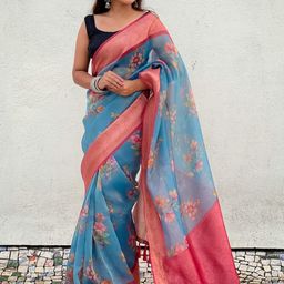 ELITE WEAVES Floral Zari Tissue Banarasi Saree-image-13