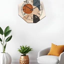 OLIVE TREE Peach-Coloured & Brown Printed Geometric Wall Clock-43